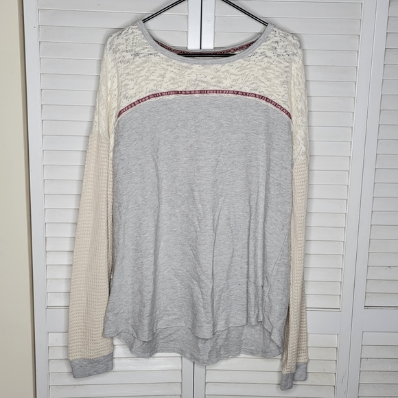 Knox Rose Mixed Media Ribbed Knit/Lace/Waffle Knit Long Sleeve Boho Top PLUS XXL - Picture 2 of 10